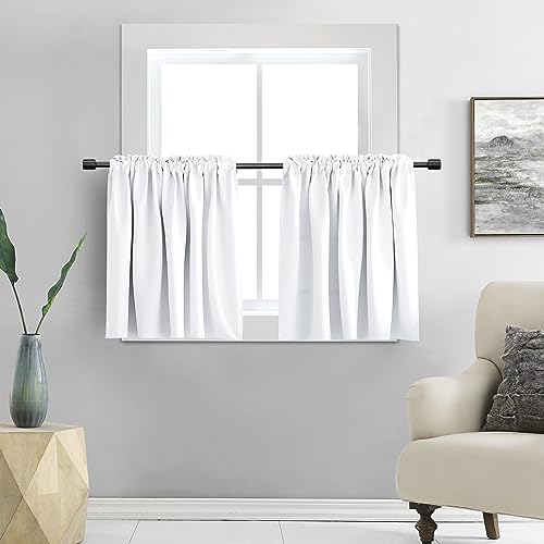 DONREN Short Curtains Pure White Half Window Curtains Privacy Curtain Tiers for Window Energy Saving Curtains for Bathroom Width 34 x Length 96.5 cm per Panel Set of 2