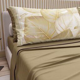 PETTI Artigiani Italiani - Double Bed Sheets in Cotton with Pillowcases in Digital Print, for Double Bed, Complete Top and Bottom Sheet with Corners, Mud, 100% Made in Italy