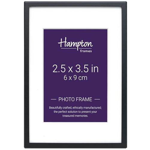 Hampton Frames Photo Frame MADRID M138B23 - 2.5x3.5in (6x9cm), Matt Black, Narrow Profile, Bevel Mount - Freestanding Display, Classic Design for Photos