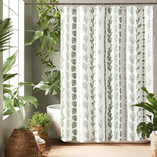 Lino Rosa Sage Green Watercolor Plant Leaves Shower Curtain for Bathroom Water Repellent Fabric Drapes with Hooks Sets 72x72 Inch