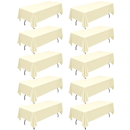 Teruntrue 10 Packs Beige Polyester Tablecloth 60 x 102 inch Rectangle Table Cloth for 6 Foot Tables Resistant Washable Fabric Table Cover Polyester Beige Table Cloth for Party,Wedding, Banquet