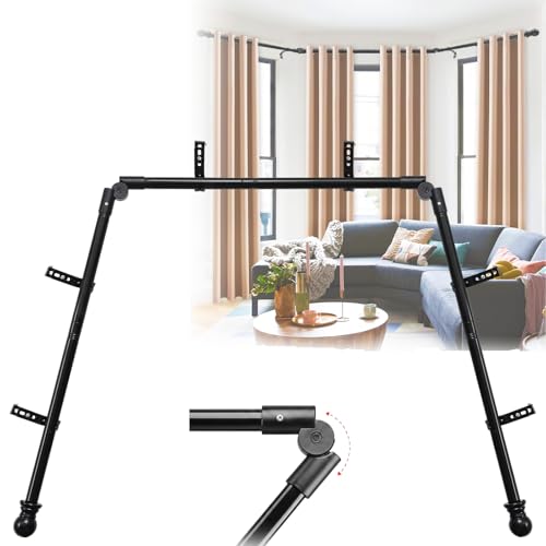 "Bay Window Curtain Rods, 36-160"" Heavy Duty Corner Curtain Rod, Adjustable DIY Design for Center and Side Rods,U-Shape 1 inch Drapery Rod Set with Brackets for Windows - Black"