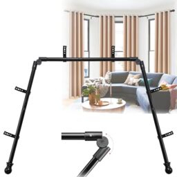 "Bay Window Curtain Rods, 36-160"" Heavy Duty Corner Curtain Rod, Adjustable DIY Design for Center and Side Rods,U-Shape 1 inch Drapery Rod Set with Brackets for Windows - Black"