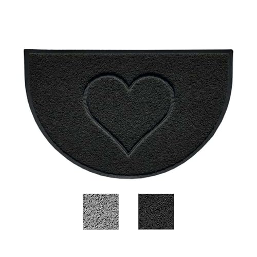 Nicoman Heart Shape Embossed Entrance Door Mat Non Slip Dirt Trapper PVC Spaghetti Mat with Rubber Base, Jet Washable Quick Drying Doormat Drainage Outdoor Use Only - (Half-Moon, Black, 70 x 44cm)
