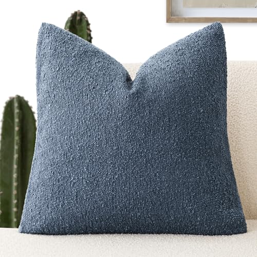 Foindtower Decorative Textured Boucle Throw Pillow Covers Accent Solid Pillow Cases Neutral Soft Cozy Couch Cushion Case for Chair Sofa Bedroom Living Room Home Decor 18x18 Inch,1PC,Dark Blue
