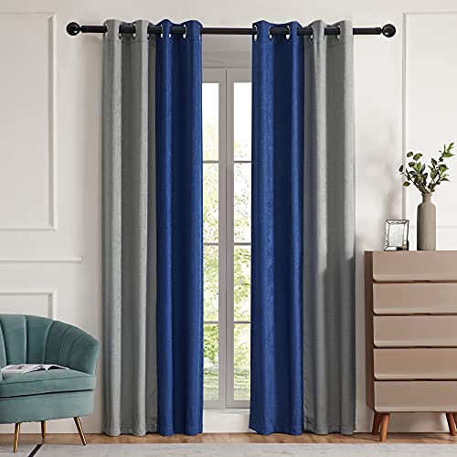 PRIMROSE Blackout Curtains for Living Room Thermal Insulated Room Darkening Ombre Curtains Window Drapes for Bedroom Grommet Grey Blue 63 inch Long 2 Panels