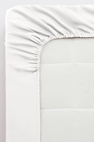 Jotex Zack Satin Fitted Sheet Exclusive Satin Made of Organic Cotton GOTS Certified Fitted Sheet with Elastic Band - White, 90 x 200 cm