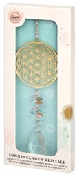 moses . Omm for You sun catcher, hanging window decoration, crystal glass wind chime with gold accents, 29 cm long