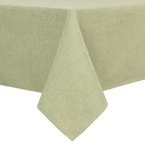 Hiasan Faux Linen Rectangle Tablecloth - Wrinkle and Stain Resistant Washable Table Cloth for Kitchen Dining Room Holiday Table Cover for Dinner, Green, 54 x 108 Inch