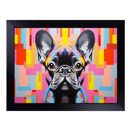 Lap Tray with Bean Bag Cushion, French Bulldog Hard Edge - Handmade in the UK, Raised Wooden Edge, Padded Cushion, Heat-Resistant Wipe-Clean Surface, for Meals, Laptops and Crafts