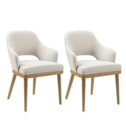 COLAMY Wooden Dining Chairs Set of 2, Modern Fabric Upholstered Dining Room Chair, Kitchen Side Chairs, Farmhouse Dinner Chair with Open Back for Kitchen,Beige