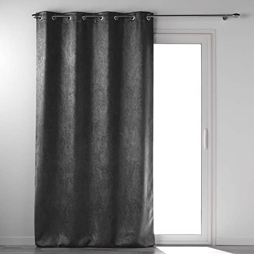 Douceur d'Intérieur, Eyelet Curtain 135 x 280 cm Anthracite Velour Melody