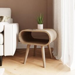 GFW Vionna Curved Side Table with Open Shelf, Oak Effect Accent Table with Tapered Wooden Legs for Living Room or Bedroom