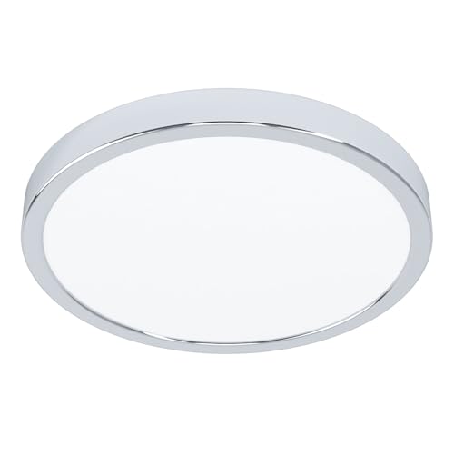 Eglo LED Flush Ceiling Light Fueva 5, Ø 11 inches - round bathroom lighting made of metal in chrome colour and white plastic, neutral white lamp, IP44
