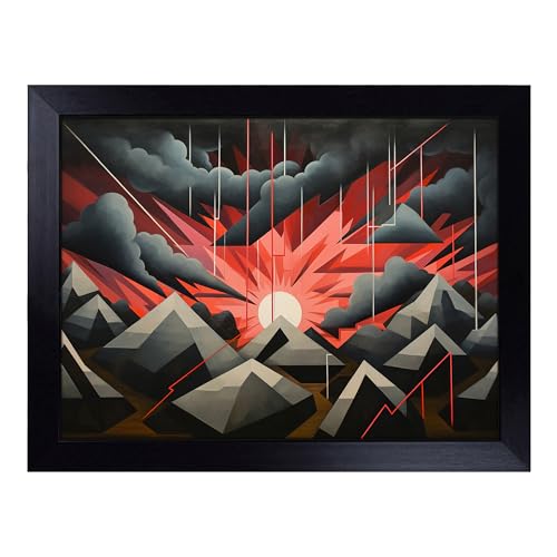 Lap Tray with Bean Bag Cushion, Thunderstorm Geometric - Handmade in the UK, Raised Wooden Edge, Padded Cushion, Heat-Resistant Wipe-Clean Surface, for Meals, Laptops and Crafts