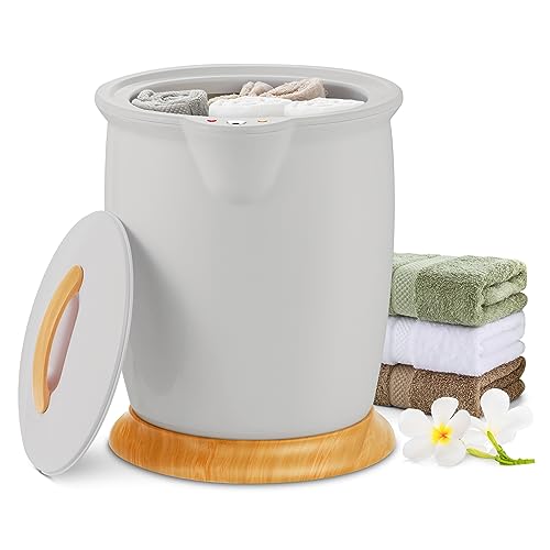 RELAX4LIFE Towel Warmer Bucket, 20L Large Hot Towel Bucket with Auto Shut Off, Removable Lid and Fragrance Holder, Portable Spa Hot Towels Heater for 2 Oversized Towels (Grey)