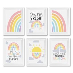 Hadley Designs 6 Rainbow Girls Room Wall Art - Rainbow Girls Room Decor for Bedroom, Aesthetic Nursery or Teen Bedroom Art, Reversible Unframed Cute Colorful Posters for Kids' Space, Made in USA