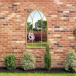 "MirrorOutlet The Arcus - Gold Metal Framed Modern Arched Garden Wall Mirror 32"" X 19"" (83CM X 48CM) Black. 2cm Wide Frame and 3cm Deep."