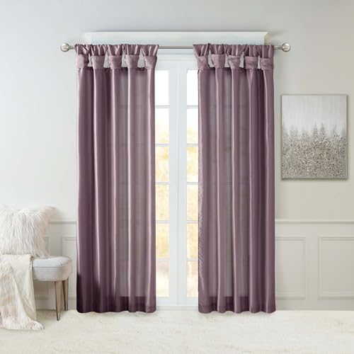 "Madison Park Emilia Faux Silk Single Curtain with Privacy Lining, DIY Twist Tab Top, Window Drape for Living Room, Bedroom and Dorm, 108"" L x 50"" W, Purple"