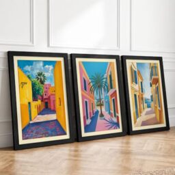 Mediterranean Alleyways Coastal Set of 3 Framed Wall Art Prints A3