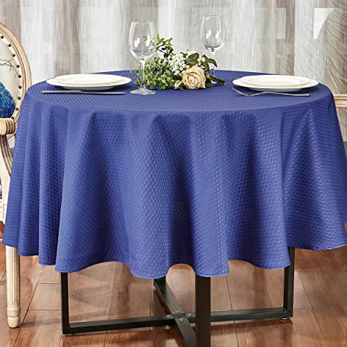 HomeJoy Round Rectangle Table Cloth ??? Stainproof Waterproof Washable Polyester Oblong Rectangular Tablecloth, Fabric Table Cover for Kitchen Dining Dinner Table (Navy Blue, Round 70'' Inch)