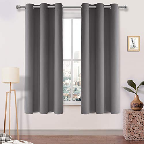 DWCN Blackout Curtains Thermal Insulated Room Darkening Grommet Window Treatment Solid Block Light Curtain Drapes for Bedroom Living Room 38 x 72 Inch Length, 2 Thick Grey Panels