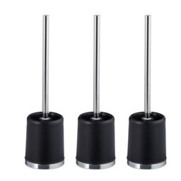 Relaxdays Toilet Brush with Holder, Set of 3, Removable Head, Inner Thread Ø 7cm, Plastic, Loo Cleaner, WC, Matt Black, 39 x 10 x 10 cm