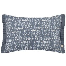 furn. Wylder Belle Cushion Cover – Nature Inspired Floral Cotton Pleated Trim Decorative Case (French Blue – 30x50cm)