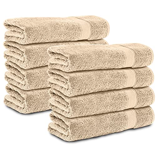 Komfortec Set of 8 Hand Towels 50 x 100 cm 100% Cotton Terry Towelling Soft Beige