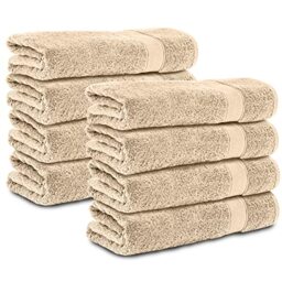 Komfortec Set of 8 Hand Towels 50 x 100 cm 100% Cotton Terry Towelling Soft Beige