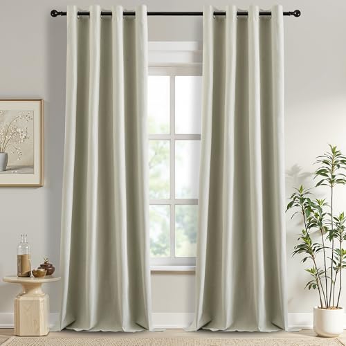 DONREN 100% Blackout Curtains 102 Inches Long Thermal Insulated, Soft Linen Grommet Blackout Drapes for Bedroom, 2 Panels 52Wx102L, Cream