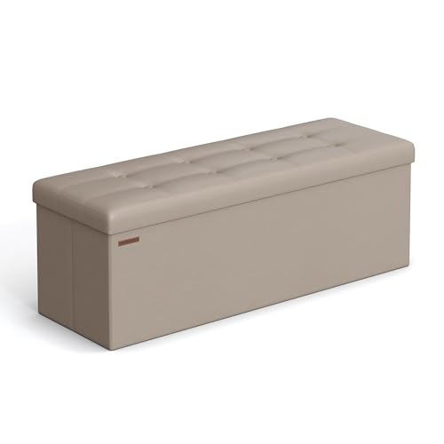 SONGMICS MAZIE Collection - Storage Ottoman Bench, 110 cm Folding Foot Rest Stool, End of Bed Bench, Easy Assembly, for Living Room, Bedroom, Entryway, Coffee Brown LSF070K53