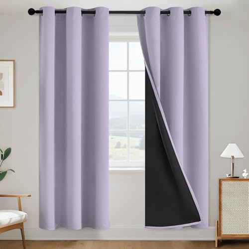 SimpleHome Lilac 100% Blackout Curtains Room Darkening Living Room 72 Inch - Curtains for Bedroom,Thermal Insulated Grommet Window Drapes,Curtains for Living Room with Black Back,38 x 72 Inch,2 Panels