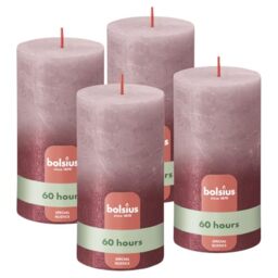 Bolsius Rustic Pillar Candle - Fading Metallic - Ash Rose & Red - Pack of 4 - Burning Time 60 Hours - Interior Decoration - Includes Natural Vegan Wax - No Palm Oil - 13 x 7 cm