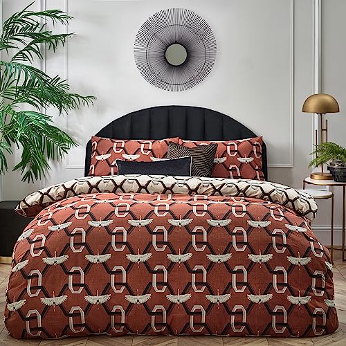 furn. Avalon Duvet Cover Set – Reversible Geometric Art Deco Bedding (Red - King)