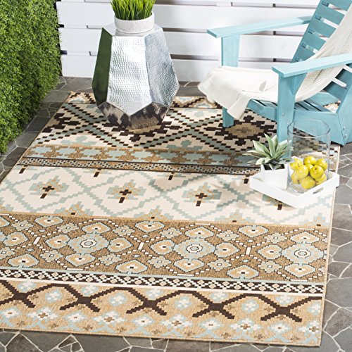 Safavieh Bold & Bright Indoor Woven Rectangle Area Rug, Veranda Collection, VER097, in Creme / Brown, 122 X 170 cm for Living Room, Bedroom or Any Indoor Space