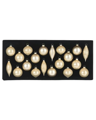 Latte Glass Christmas Baubles Set of 20, Shiny Matt Glitter Ornaments