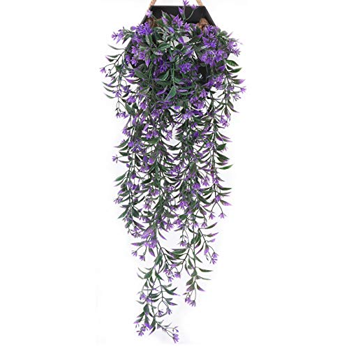 PASYOU Artificial Ivy, Hanging Vine Plastic Plants Grass Leaves Foliage Vines, UV Resistant Greenery Fake Flowers for Home Indoor Outdoor Garden Door Wall Wedding Party DIY Decoration - Purple 2 Pack