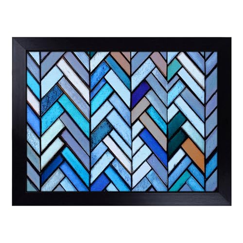 Lap Tray with Bean Bag Cushion, Herringbone Pattern - Handmade in the UK, Raised Wooden Edge, Padded Cushion, Heat-Resistant Wipe-Clean Surface, for Meals, Laptops and Crafts