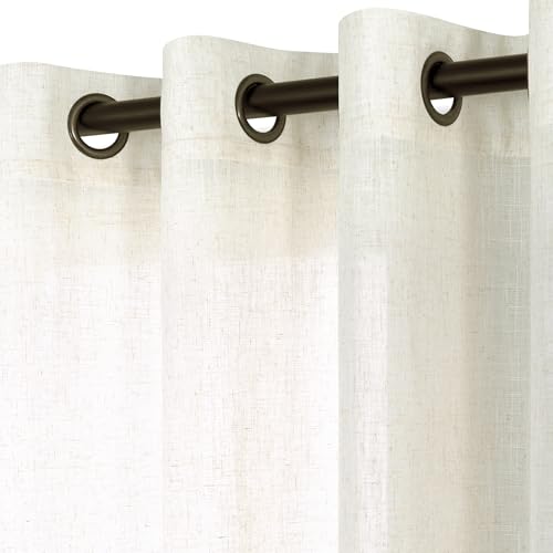 KOUFALL Natural Linen Curtains 63 Inch Length for Living Room 2 Panels Bronze Gommet Light Filtering Semi Sheer Curtain for Bedroom Kitchen,Cream