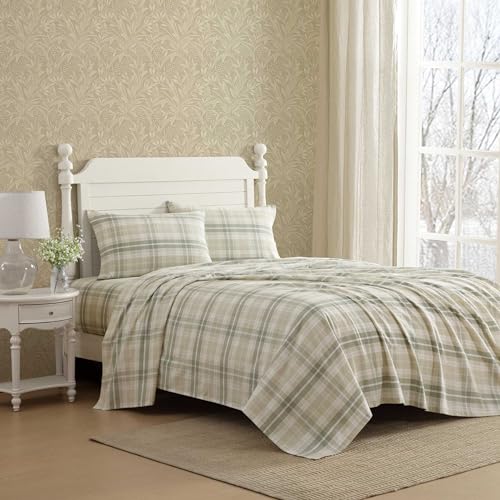 Laura Ashley - Twin Bed Sheets, Cotton Flannel Bedding Set with Matching Pillowcase, Brushed for Extra Softness, Deep Pocket, Oeko-Tex Certified (Mulholland Plaid Green)