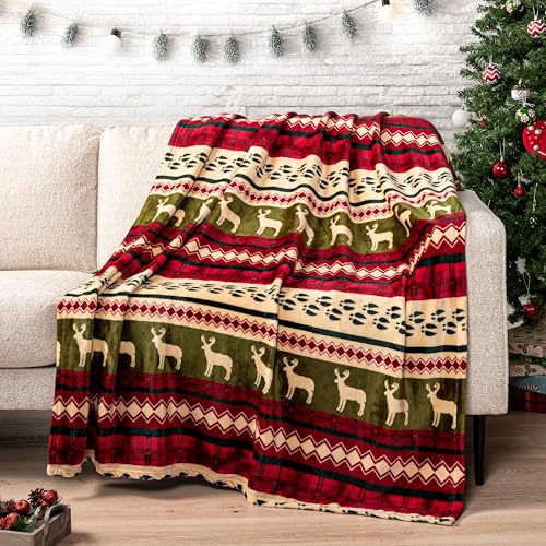 PAVILIA Christmas Throw Blanket - Red Christmas Holiday Fleece Blanket - Soft, Plush, Warm Winter Cabin Throw, Twin 60x80 (Red Christmas)