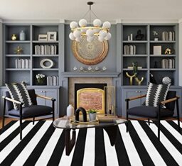 Seavish Black and White Rug, 5x8 ft Outdoor Patio Rug, Handmade Cotton Woven Indoor Farmhouse Christmas Decor Machine Washable Carpet for Living Room, Entryway, Home Office, Dining Room