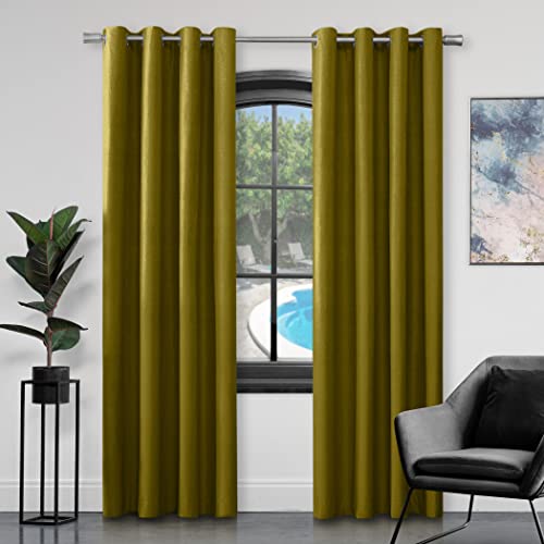 Gaveno Cavailia Luxury Fully Lined Plain FAUX SILK EYELET CURTAINS With Tie Backs Green 66x72 In