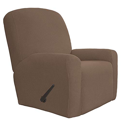 Easy-Going 4 Pieces Oversized Recliner Stretch Sofa Slipcover Sofa Cover Furniture Protector Couch Soft with Elastic Bottom Polyester Spandex Jacquard Fabric Small Checks Brown