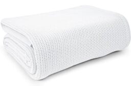 Linteum Textile Hospital Thermal Blanket 66x90 Inch 100% Cotton Breathable Soft & Cozy Open-Cell Weave Design Bed Blanket for Bed, Couch, Sofa Throw for All Season, 2.5 lb (White, Twin)