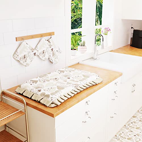 PETTI Artigiani Italiani Cooker Cover and Kitchen Curfew, Beige Hearts, 1pz Coprifornello 48x73 cm
