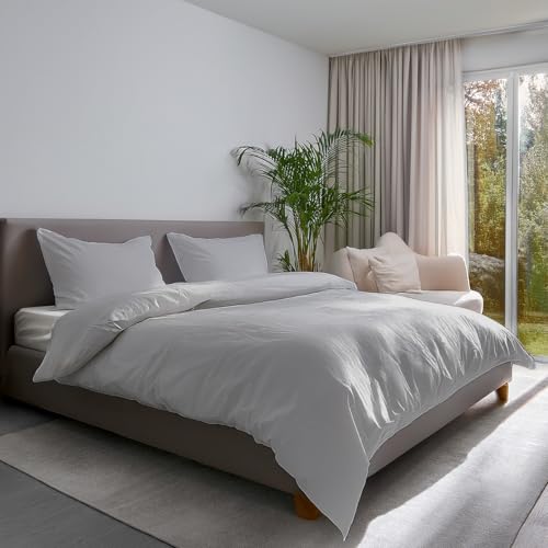 Detroit Double Duvet Cover Set, Brushed Polyester Microfibre, Grey - Double Duvet Cover + 2 Pillowcases 50 x 80 cm - Soft, Durable and Easy to Wash