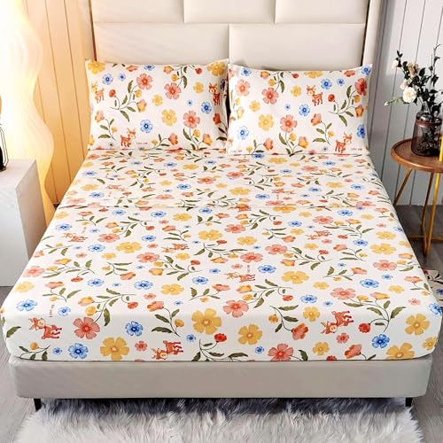 SDIII 4PCS Pink and Yellow Floral Sheets Set Full, Soft Microfiber Floral Full Size Sheets, Wrinkle and Fade Resistant, Summer Sheets on Amazon