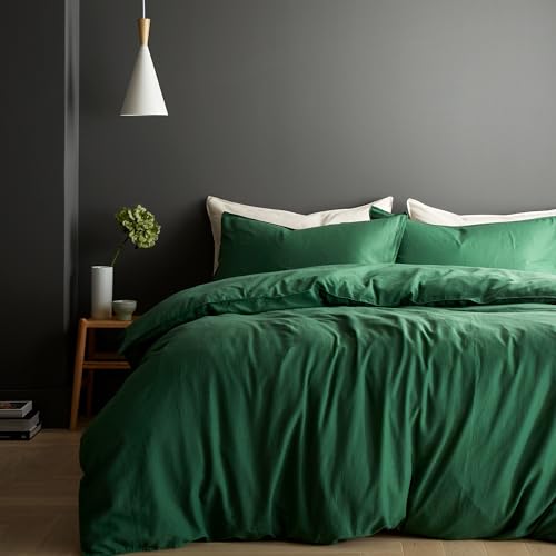 Content by Terence Conran Relaxed Cotton Linen Double Duvet Cover Set with Pillowcases Forest Green